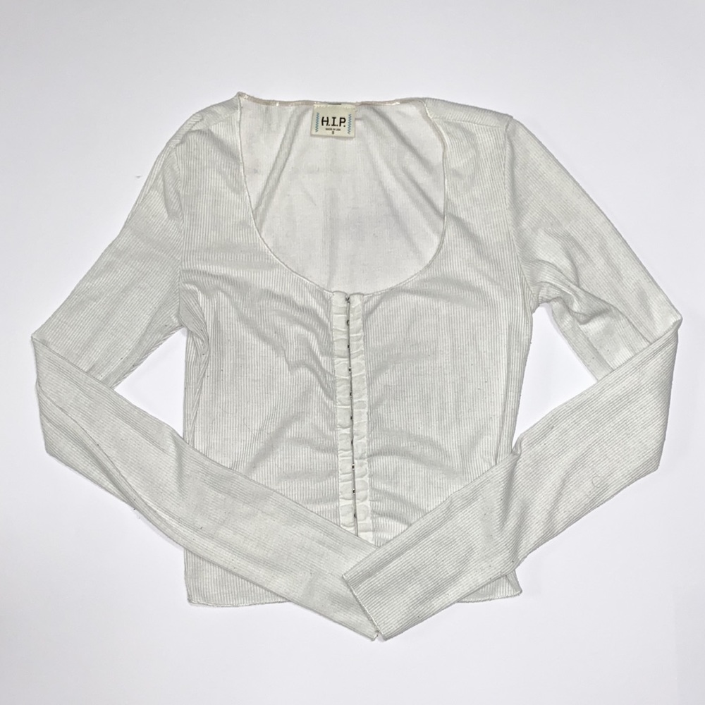 Scoop Neck Hook-And-Eye Long Sleeve Shirt